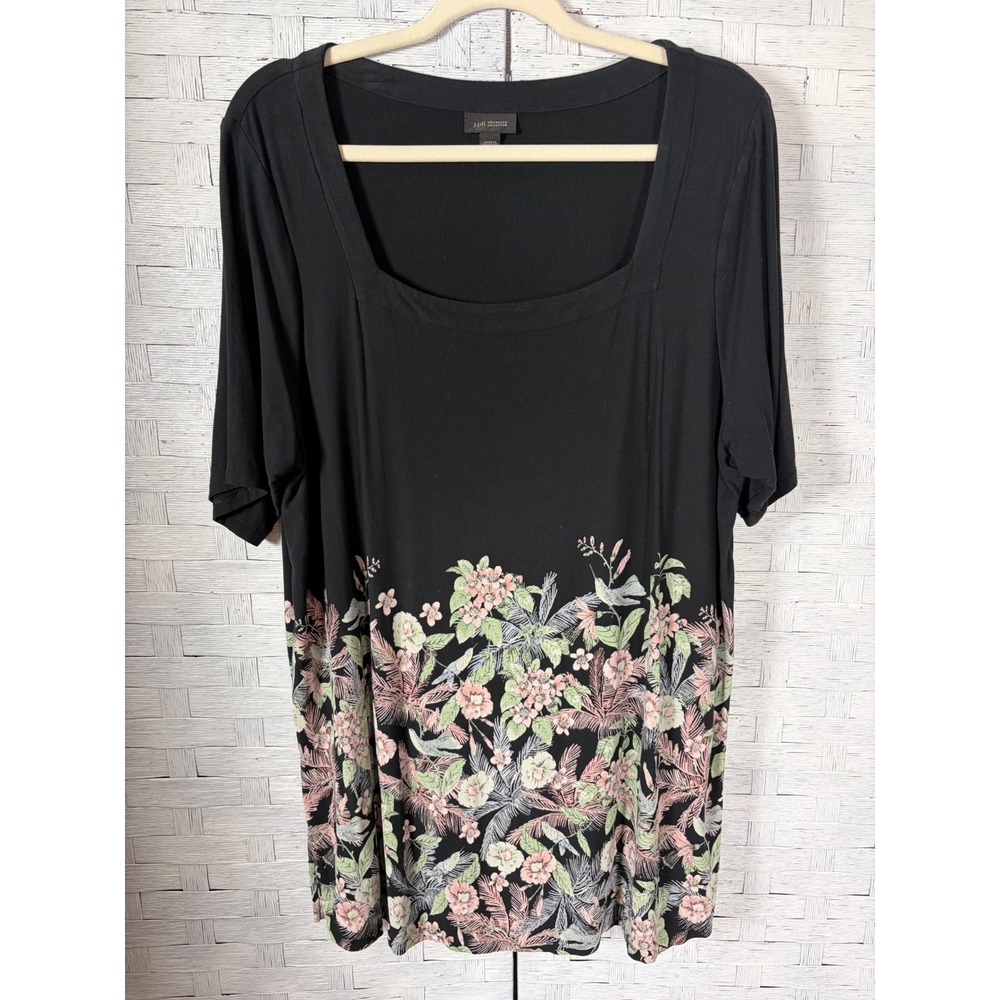 J. Jill Wearever Womens Tunic Top Floral Hummingbird Square Neck Rayon Spandex